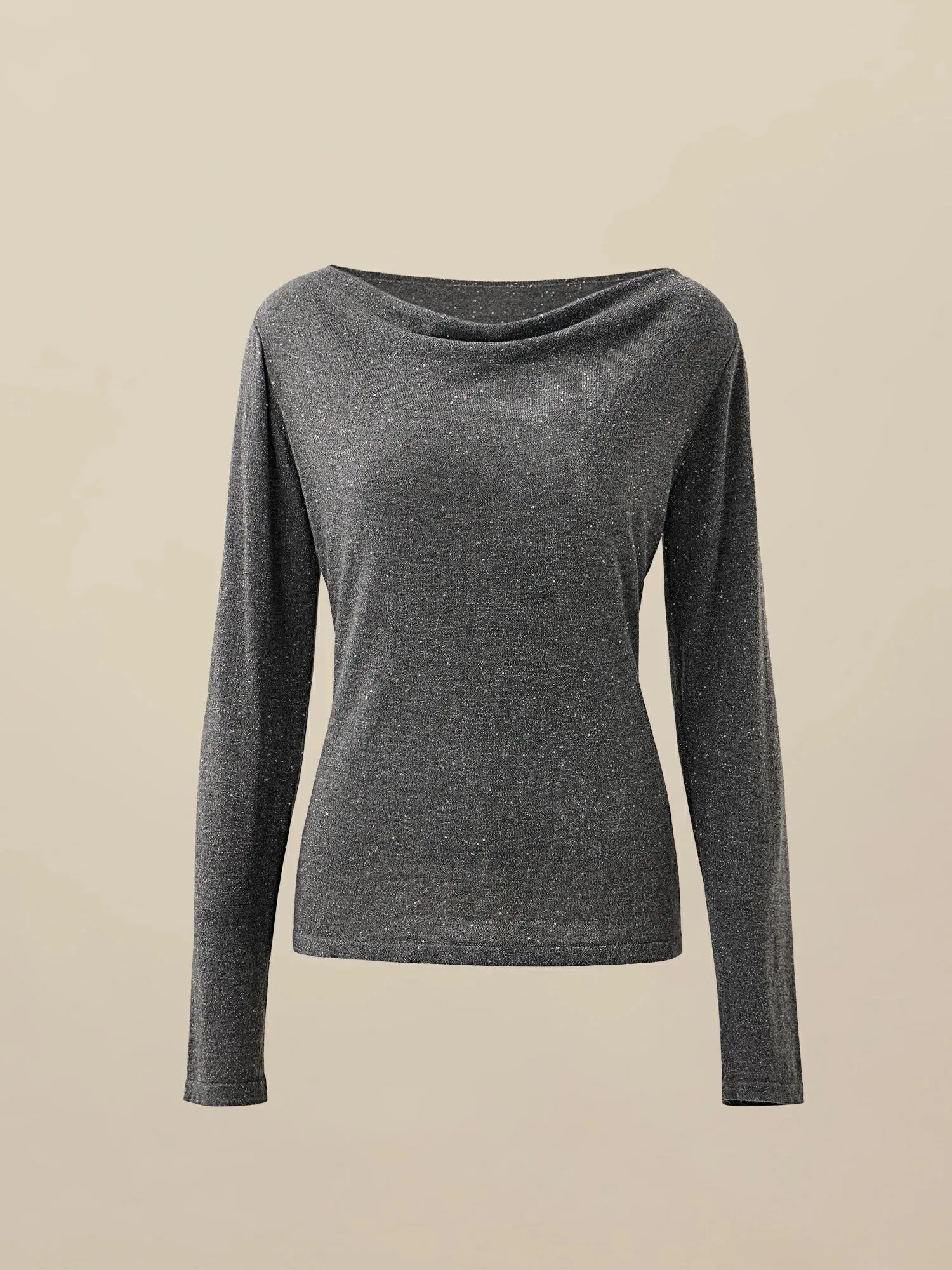 Amoretu Women's Wool Irregular Collar Gold Silver Yarn Knitted Sweater