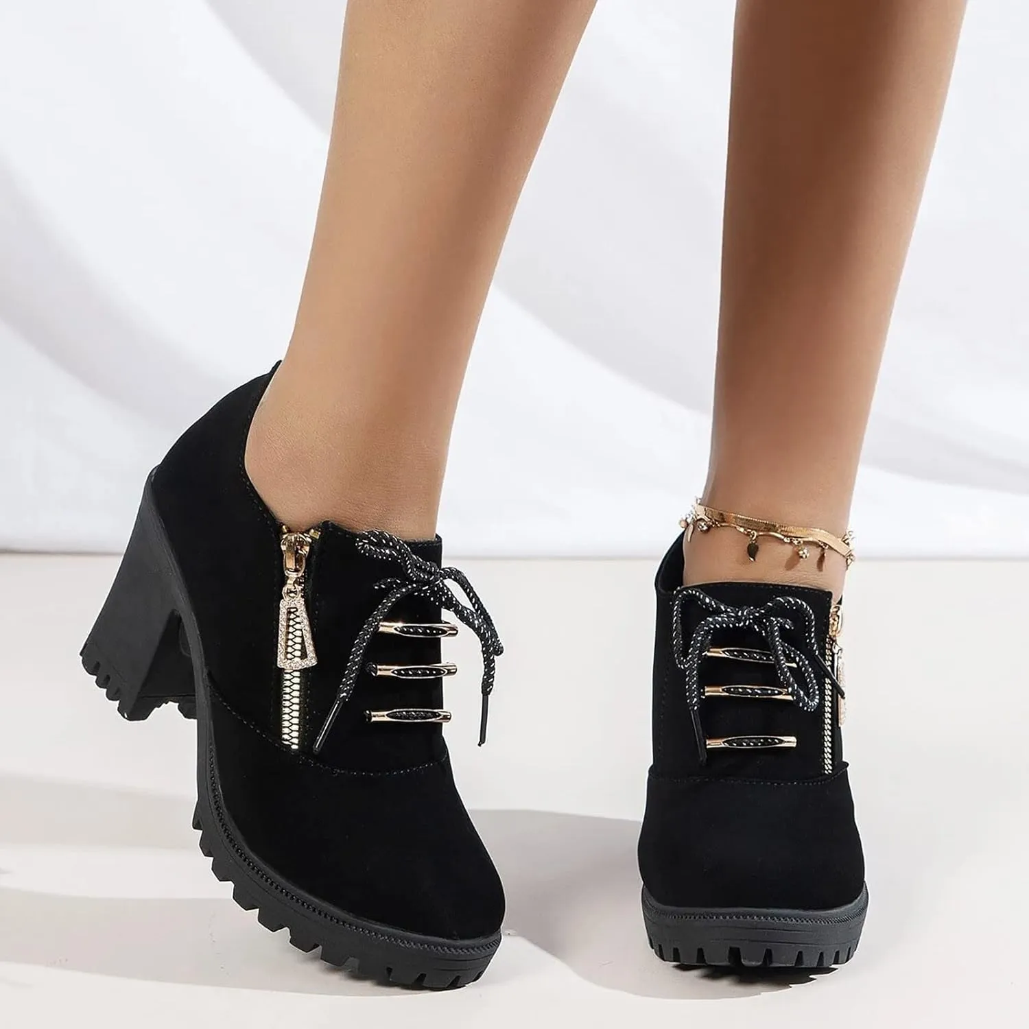 Ankle Boots for Women Chunky Heel Boots Boots For Women Non Slip Outdoor Ankle Boots Lace Up Casual Work Boots