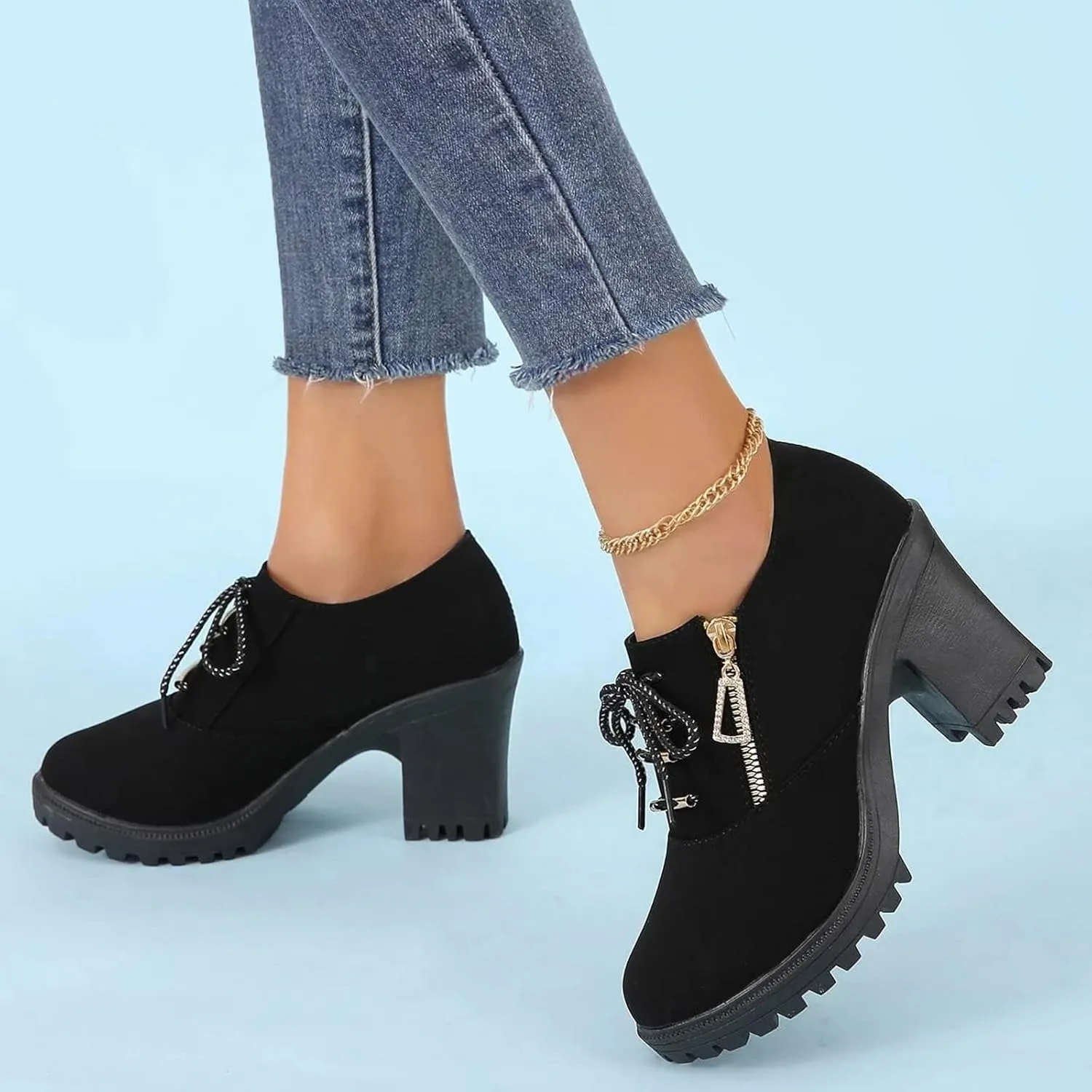 Ankle Boots for Women Chunky Heel Boots Boots For Women Non Slip Outdoor Ankle Boots Lace Up Casual Work Boots