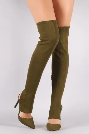 Anne Michelle Suede Cutout Pointy Toe Stiletto OTK Boots