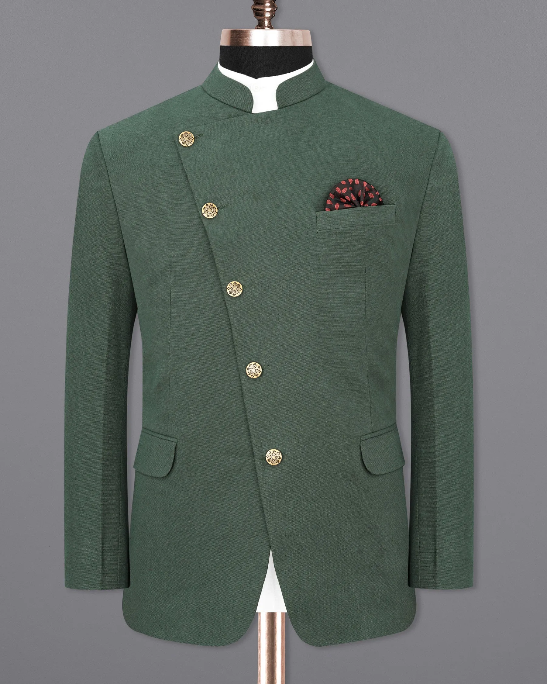 Premium Cotton Green Asparagus Bandhgala Blazer with Cross Placket