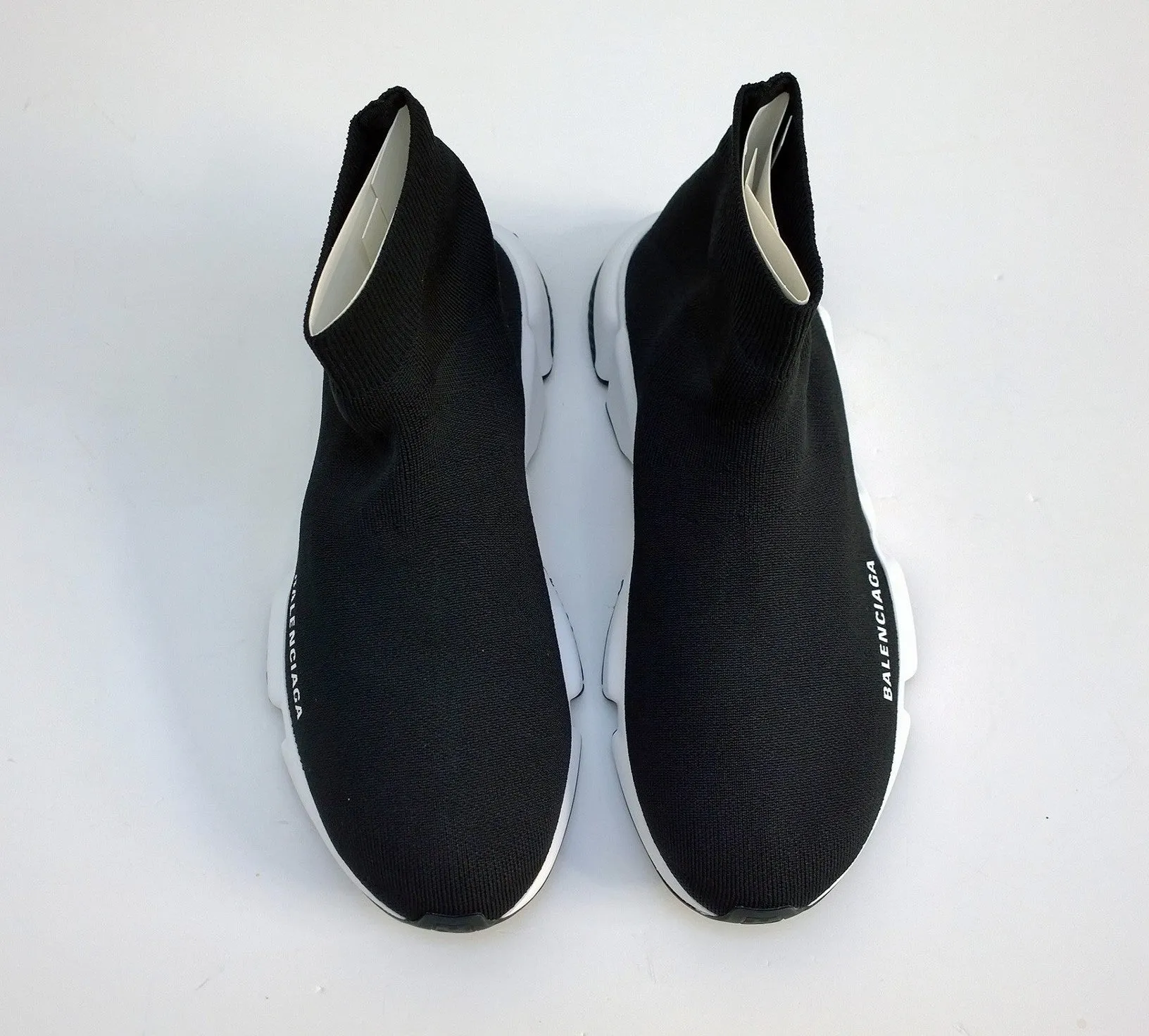Optimized Title: Balenciaga Speed Sneakers in Black Knit with White Sole – Stylish Mens Trainers
