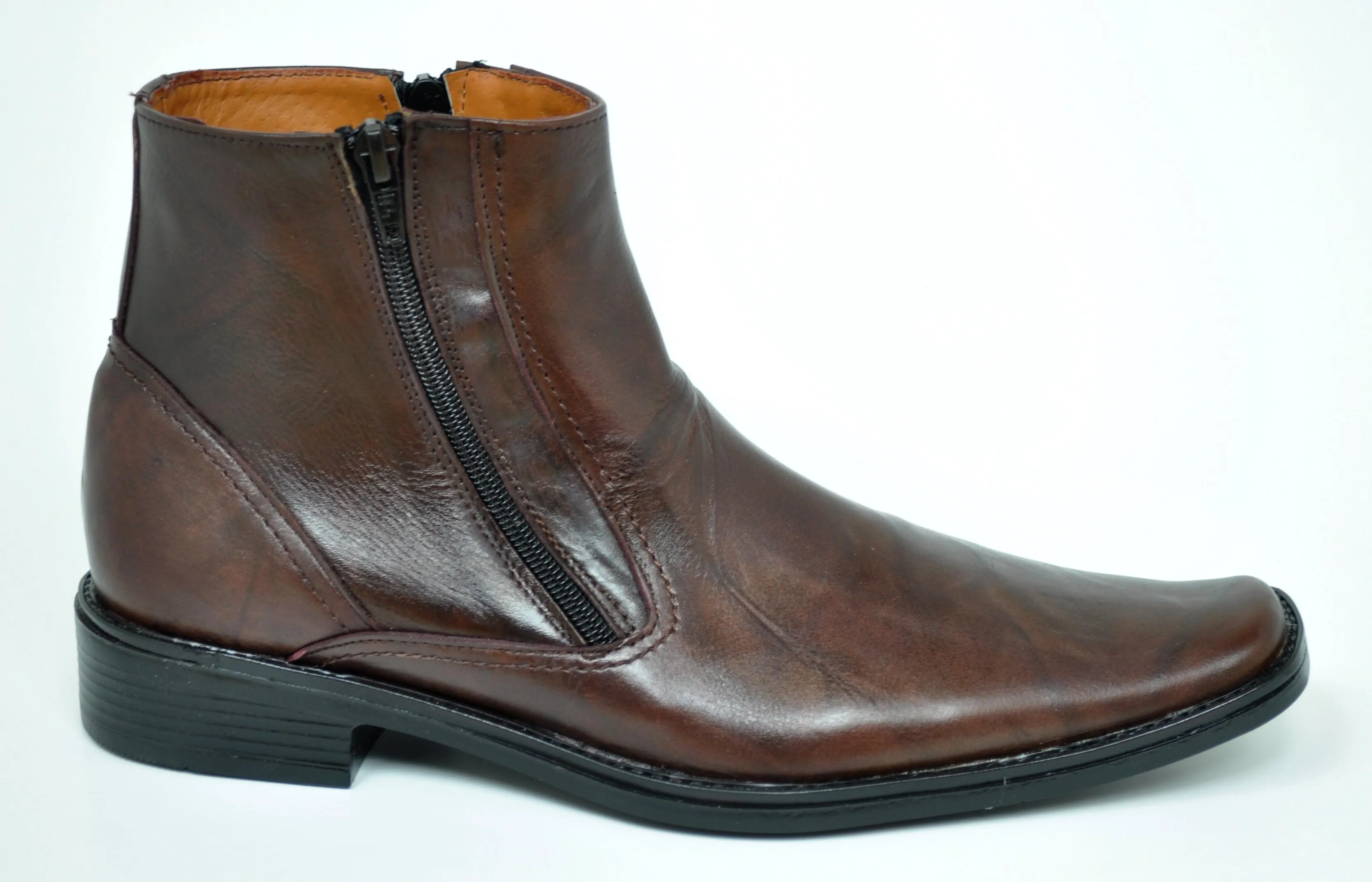 Mens Brown Leather Dress Boots with Dual Zippers by Baronett Noah