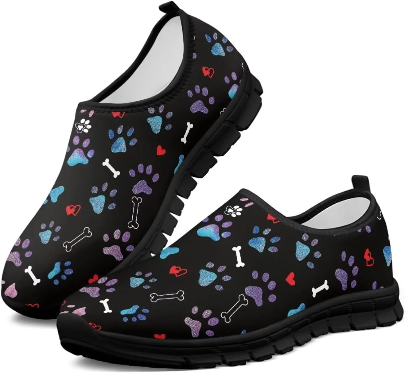 Binienty Printed Slip on Loafers for Women Work Breathable Mesh Barefoot No Laces Running Hiking Tennis Shoe