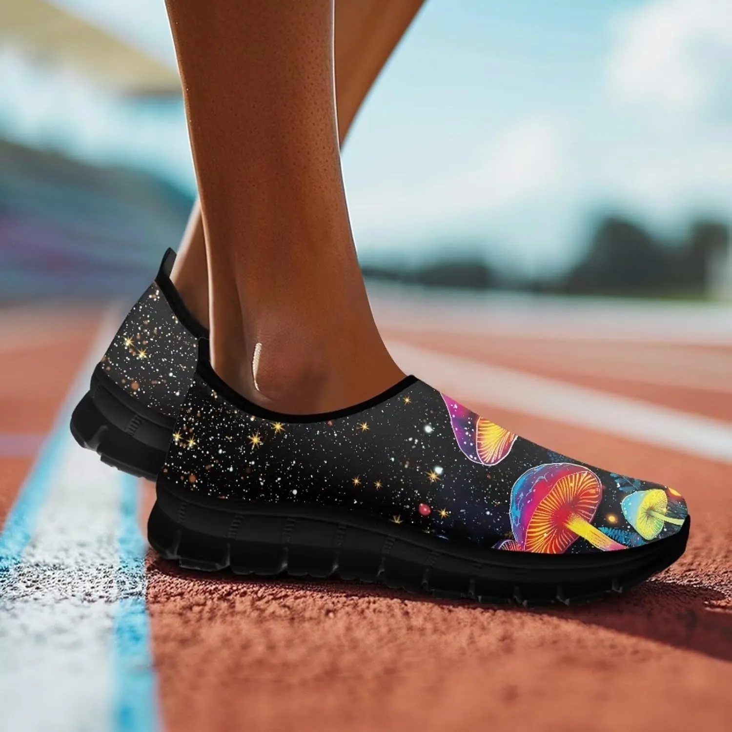 Binienty Slip on Sneakers for Women Men Art Printed Travel Loafers Round Toe Flat Sneakers Shoes Nurse Shoes