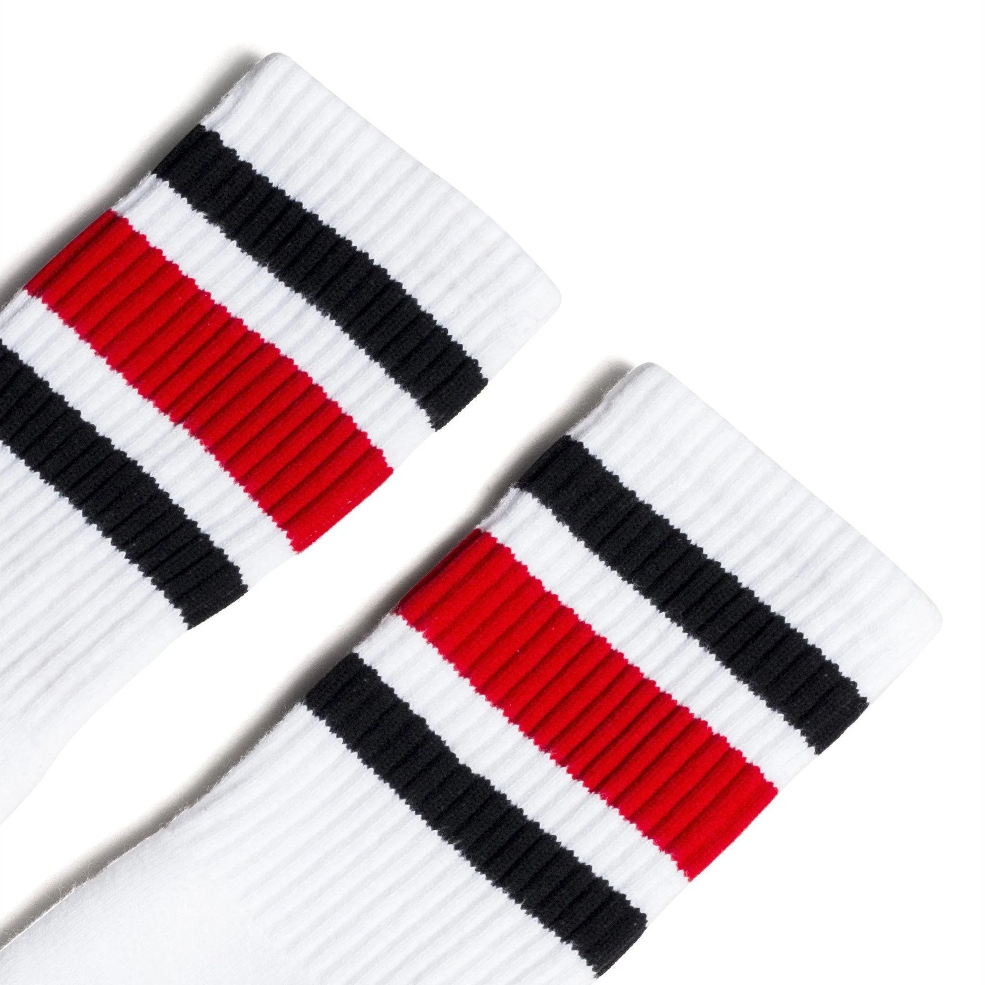 Black and Red Striped Socks | White
