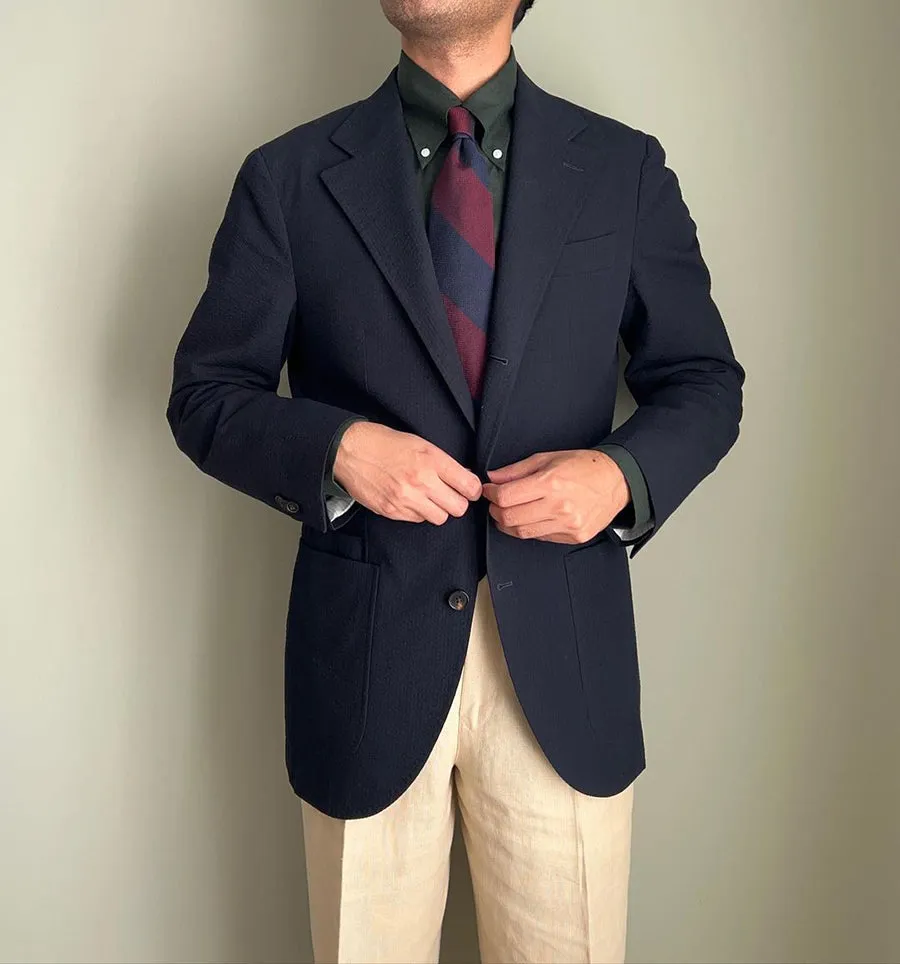 Block Stripe Grenadine / Garza Fina Silk Tie - Navy / Burgundy