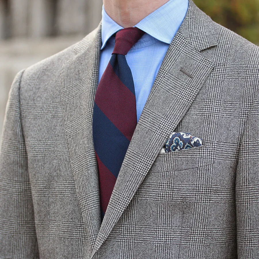 Block Stripe Grenadine / Garza Fina Silk Tie - Navy / Burgundy