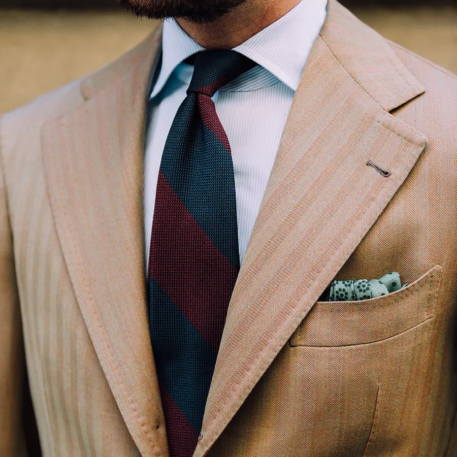 Block Stripe Grenadine / Garza Fina Silk Tie - Navy / Burgundy