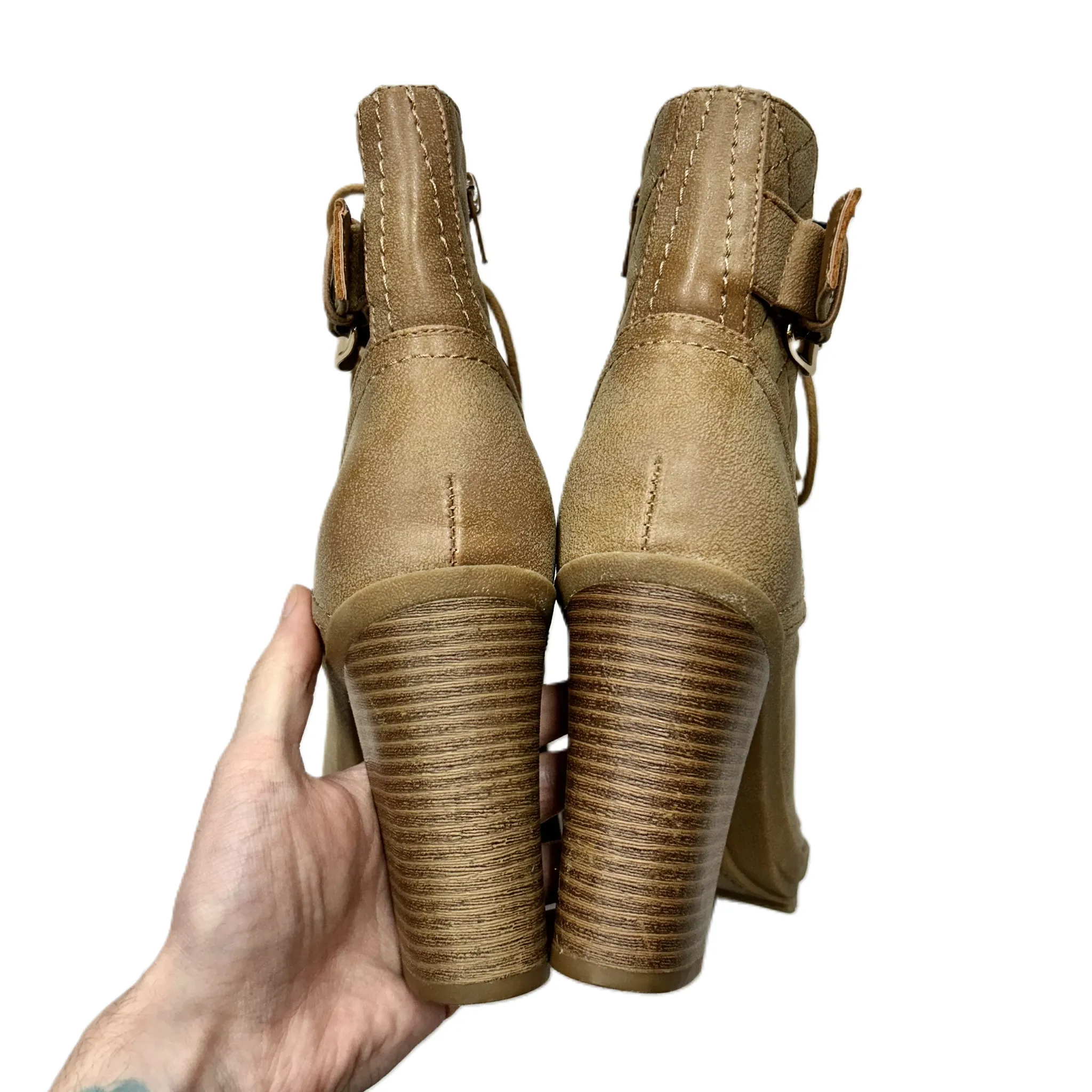 Boots Ankle Heels By Guess In Tan, Size: 9