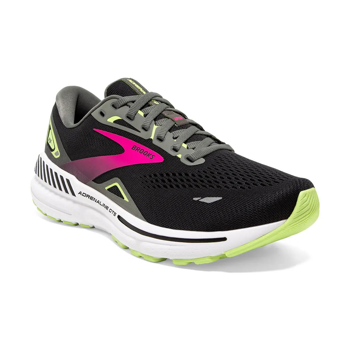 Black Gunmetal Sharp Green Womens Brooks Adrenaline GTS 23 Running Shoes