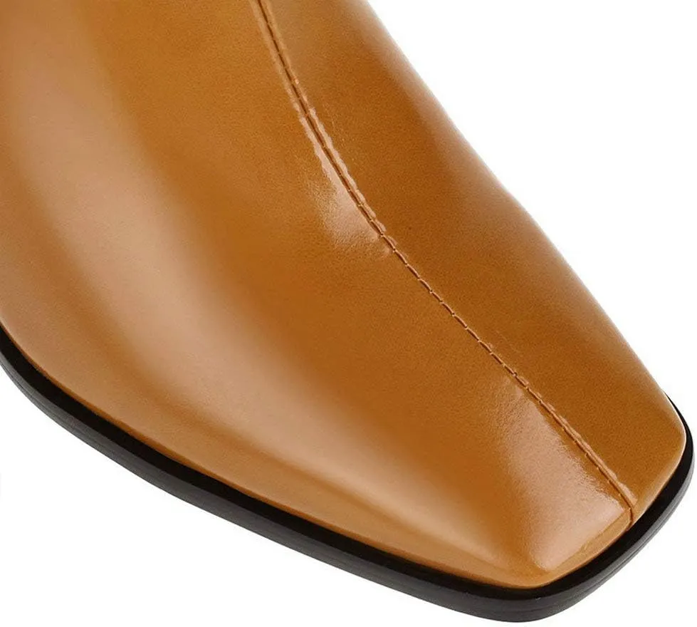 Caradise Womens Zip Up Square Toe High Chunky Heel Knee High Heeled Boots
