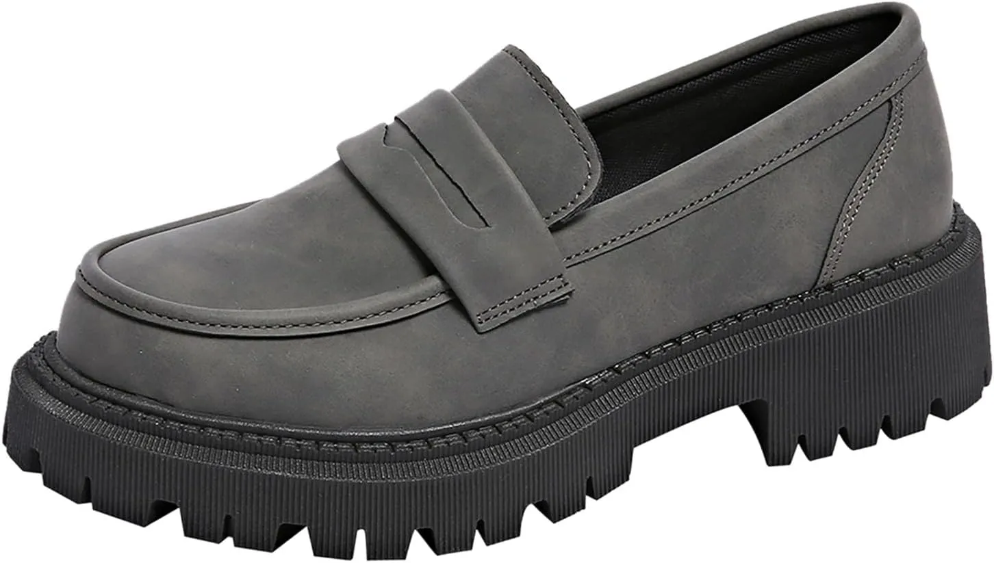 Chunky Loafers Women Slip-On Business Shoes Comfortable Work Shoes Casual Platform Loafers Leather Penny Loafers