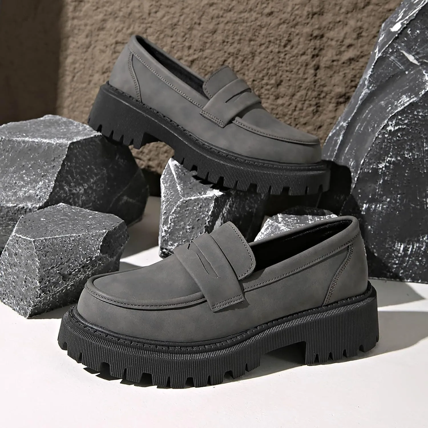 Chunky Loafers Women Slip-On Business Shoes Comfortable Work Shoes Casual Platform Loafers Leather Penny Loafers