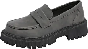 Chunky Loafers Women Slip-On Business Shoes Comfortable Work Shoes Casual Platform Loafers Leather Penny Loafers