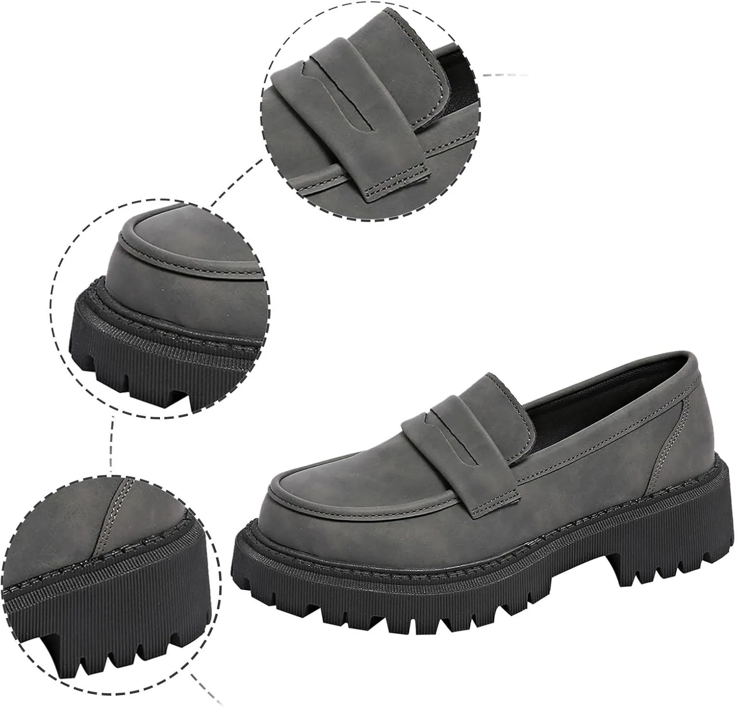 Chunky Loafers Women Slip-On Business Shoes Comfortable Work Shoes Casual Platform Loafers Leather Penny Loafers
