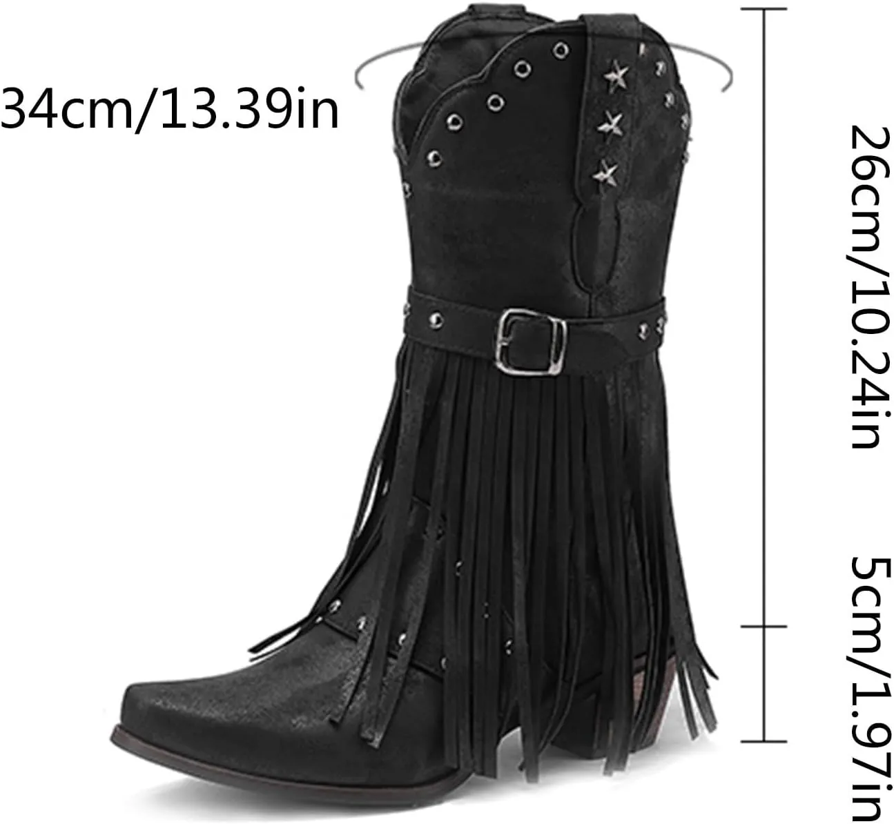 Cowboy Boots for Women Mid Calf Fringe Cowgirl Boots Fringe Western Low Heel Boots Wide Calf Riding Cowboy Boots