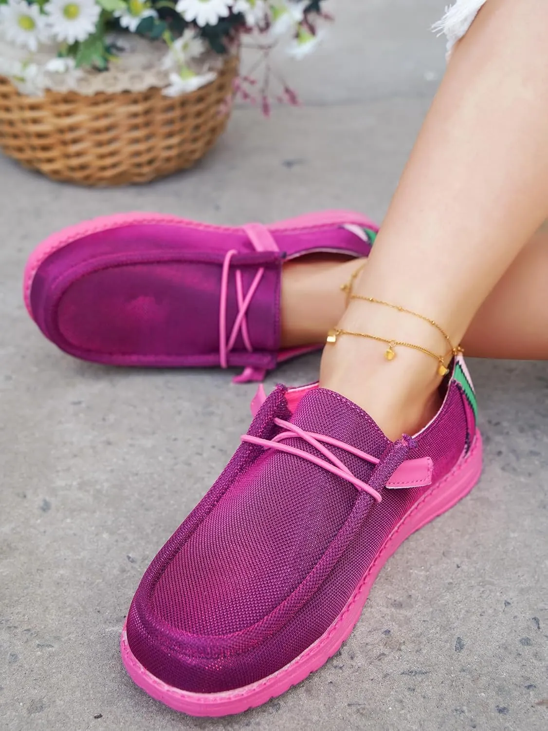 Dark Color Mesh Upper Canvas Loafers Elastic Strips Closure Slip-on Sneakers Casual Comfort Boat Shoes Ultralight Breathable Sports Shoes for Women/Men Adults/Teenagers, Couple Shoes, Blue/Grey/Rose