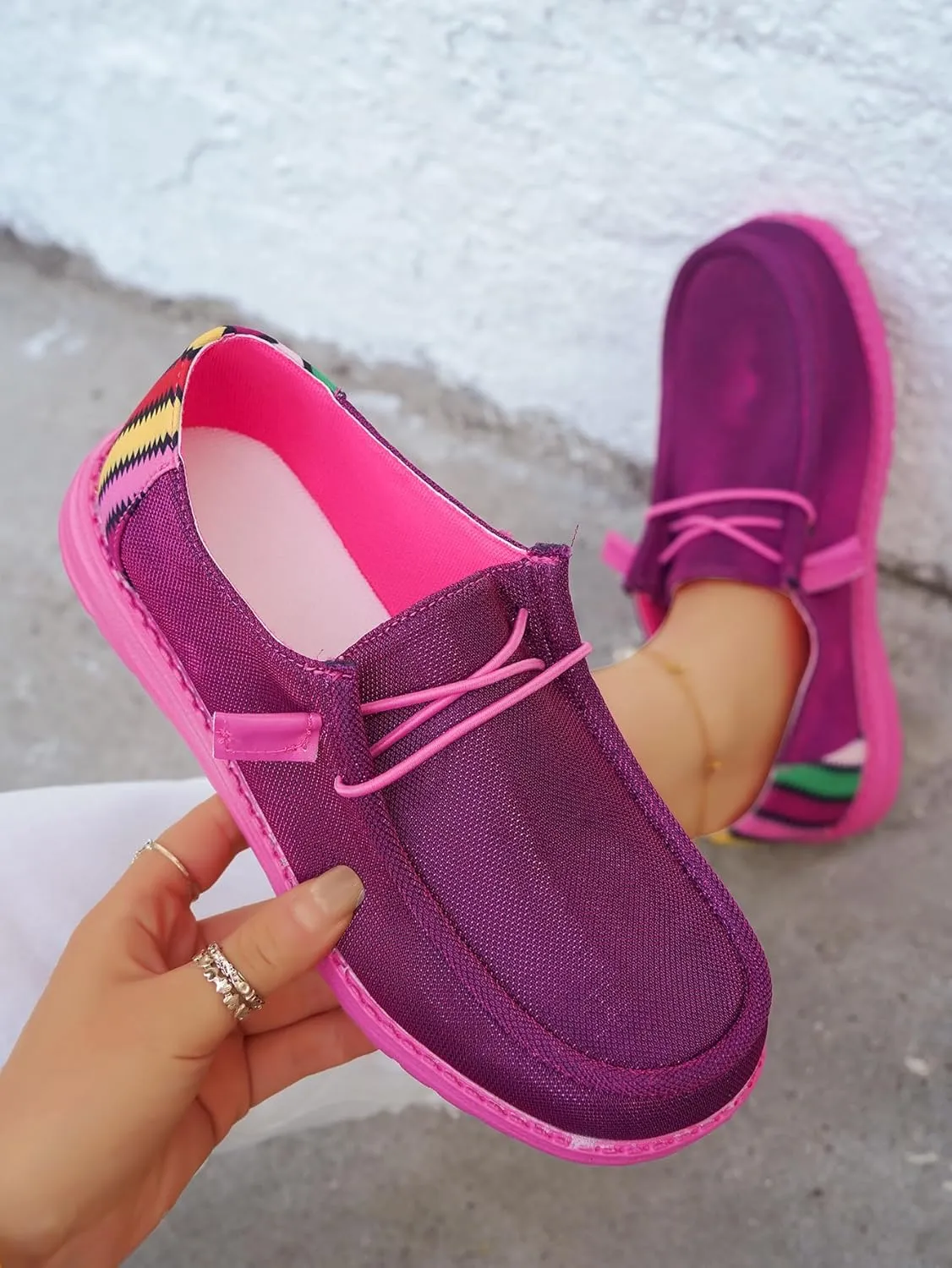 Dark Color Mesh Upper Canvas Loafers Elastic Strips Closure Slip-on Sneakers Casual Comfort Boat Shoes Ultralight Breathable Sports Shoes for Women/Men Adults/Teenagers, Couple Shoes, Blue/Grey/Rose