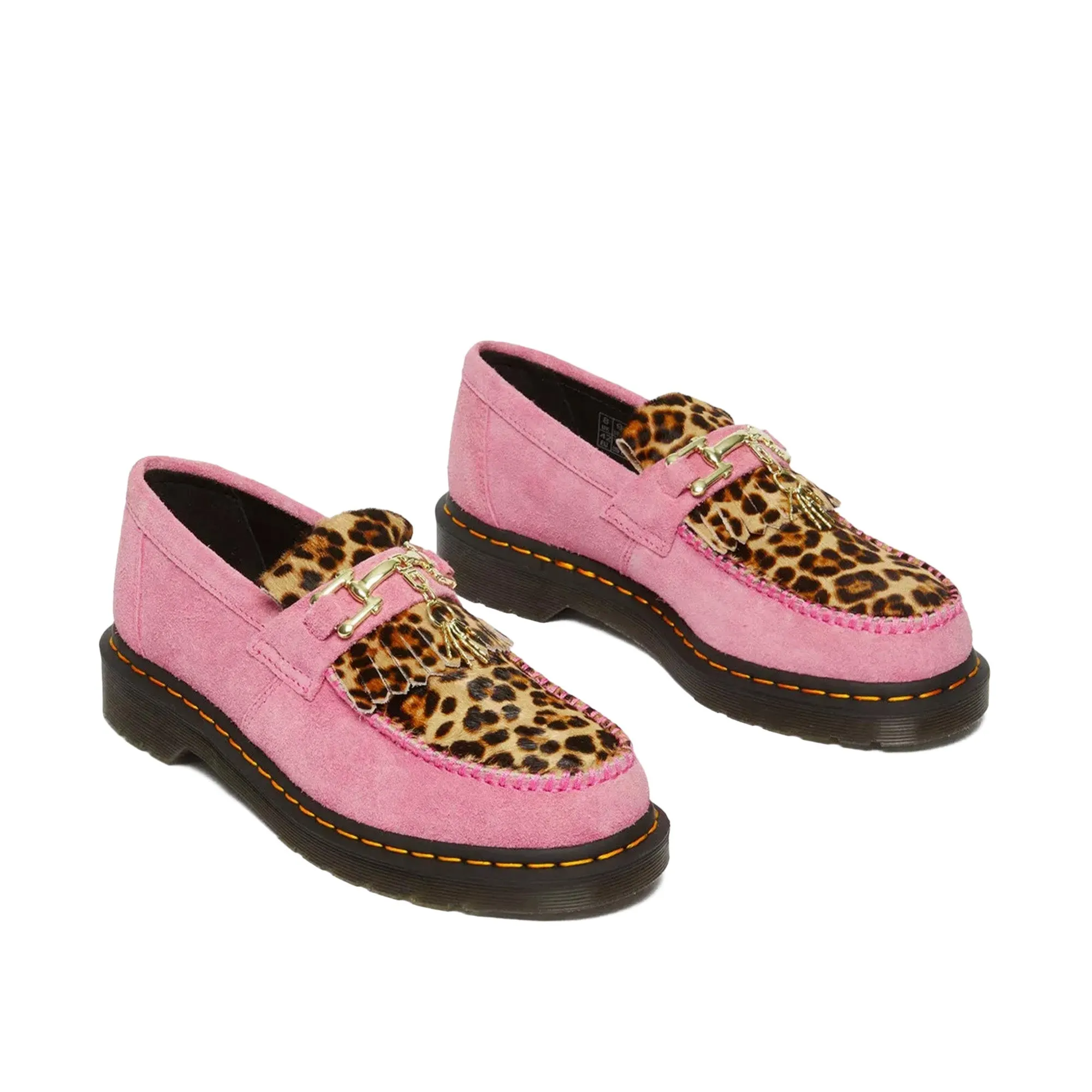 Stylish Pink Leopard Print Dr. Martens Adrian Hair-On Snaffle Loafer