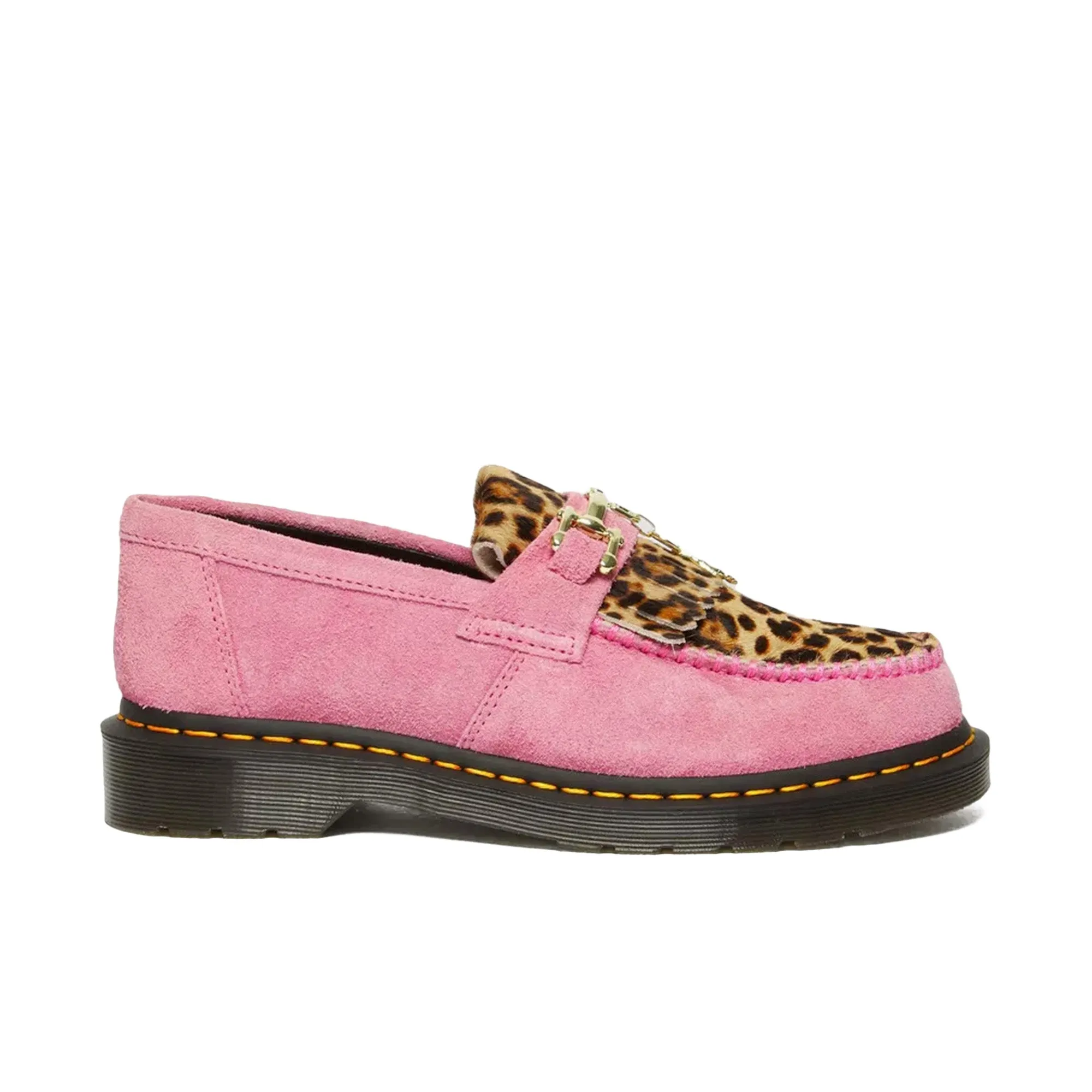 Stylish Pink Leopard Print Dr. Martens Adrian Hair-On Snaffle Loafer