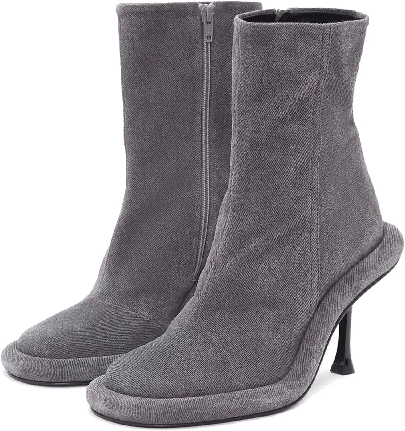 Goolita Women's Denim Knee-High Boots, Black, Stiletto Heel, Zip Closure, Gothic, Casual, Party, Dating, All Seasons