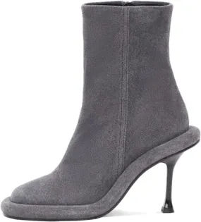 Goolita Women's Denim Knee-High Boots, Black, Stiletto Heel, Zip Closure, Gothic, Casual, Party, Dating, All Seasons