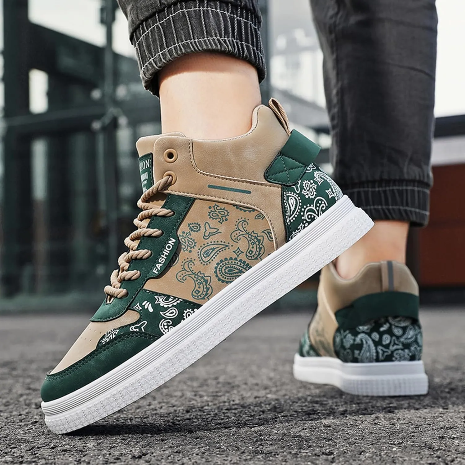 GSIGUL Mens High Top Sneakers Skate Casual Walking Shoes Street Graffiti Fashion Sneakers Athletic Shoes