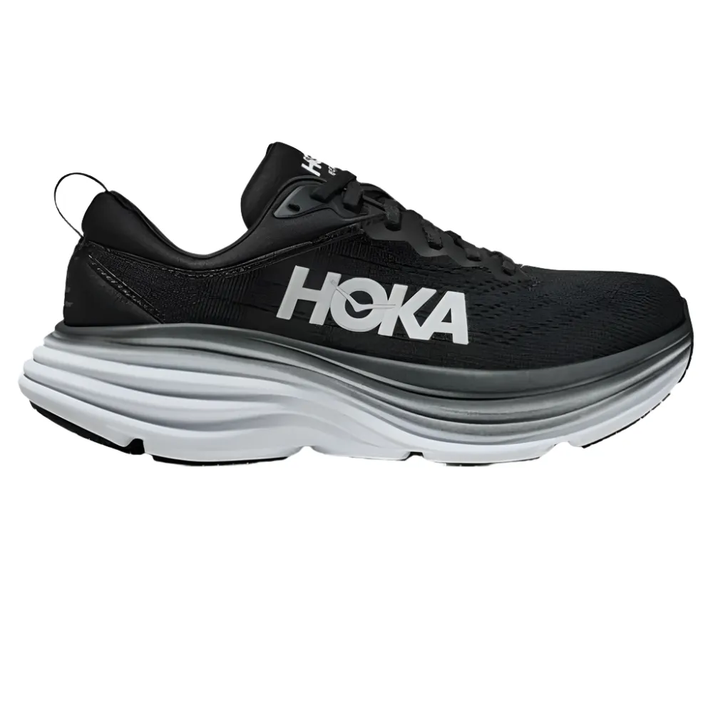 Wide Fit Hoka Womens Bondi 8 Running Shoes - Black/White