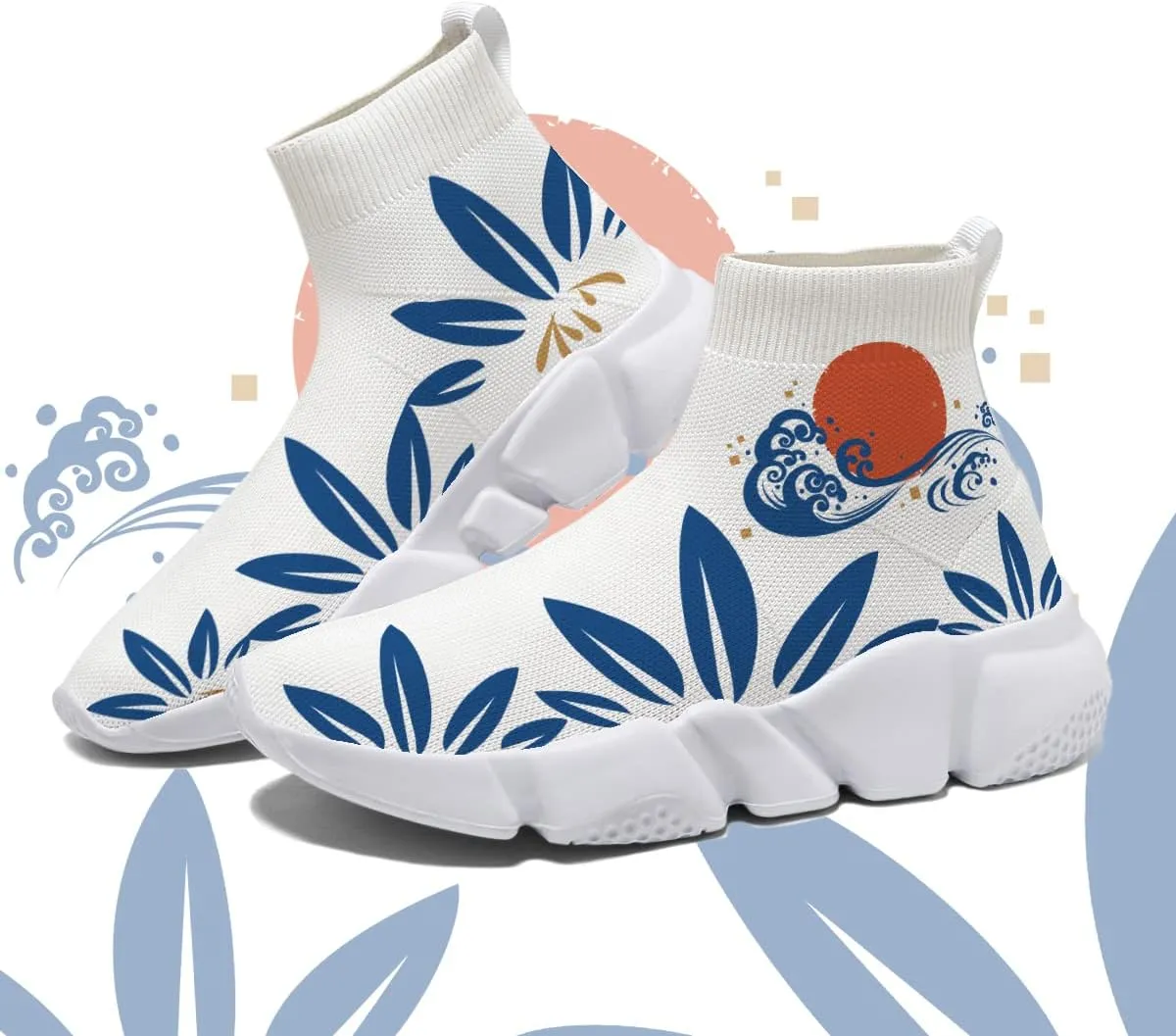 Japanese Graffiti Art Printed Shoes Boys Sneakers Girls Casual Walking Socks Shoes
