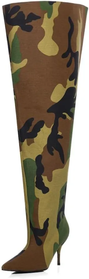 keleimusi Womens Slouchy Wide Calf Thigh High Boots Over the Knee Fabric Texitile Stiletto Boot