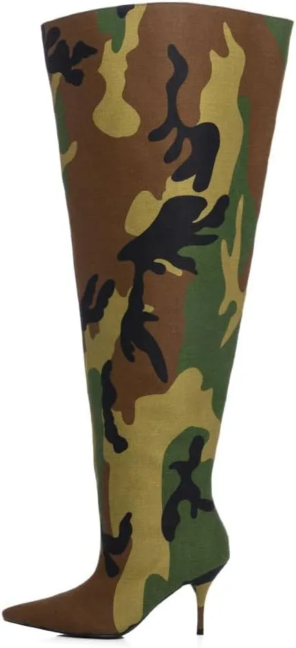keleimusi Womens Slouchy Wide Calf Thigh High Boots Over the Knee Fabric Texitile Stiletto Boot