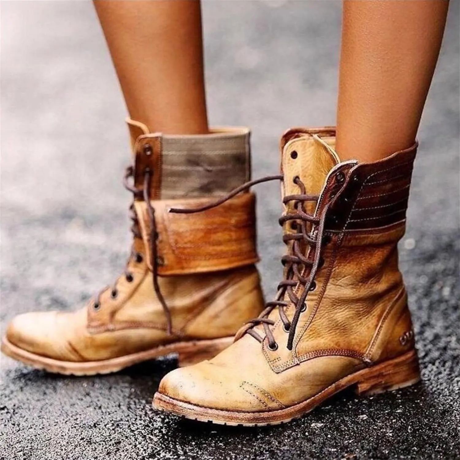Ladmiple Boots For Women Ankle Booties Western Mid Calf Dress Biker Boots Low Heel Motorcycle Combat Riding Military Boots
