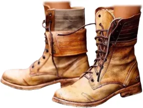 Ladmiple Boots For Women Ankle Booties Western Mid Calf Dress Biker Boots Low Heel Motorcycle Combat Riding Military Boots