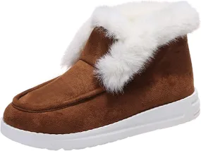 Ladmiple Boots for Women Ankle Booties with Fur Warm Winter Snow Boots Outdoor Slip On Comfortable Fashion Walking Shoes