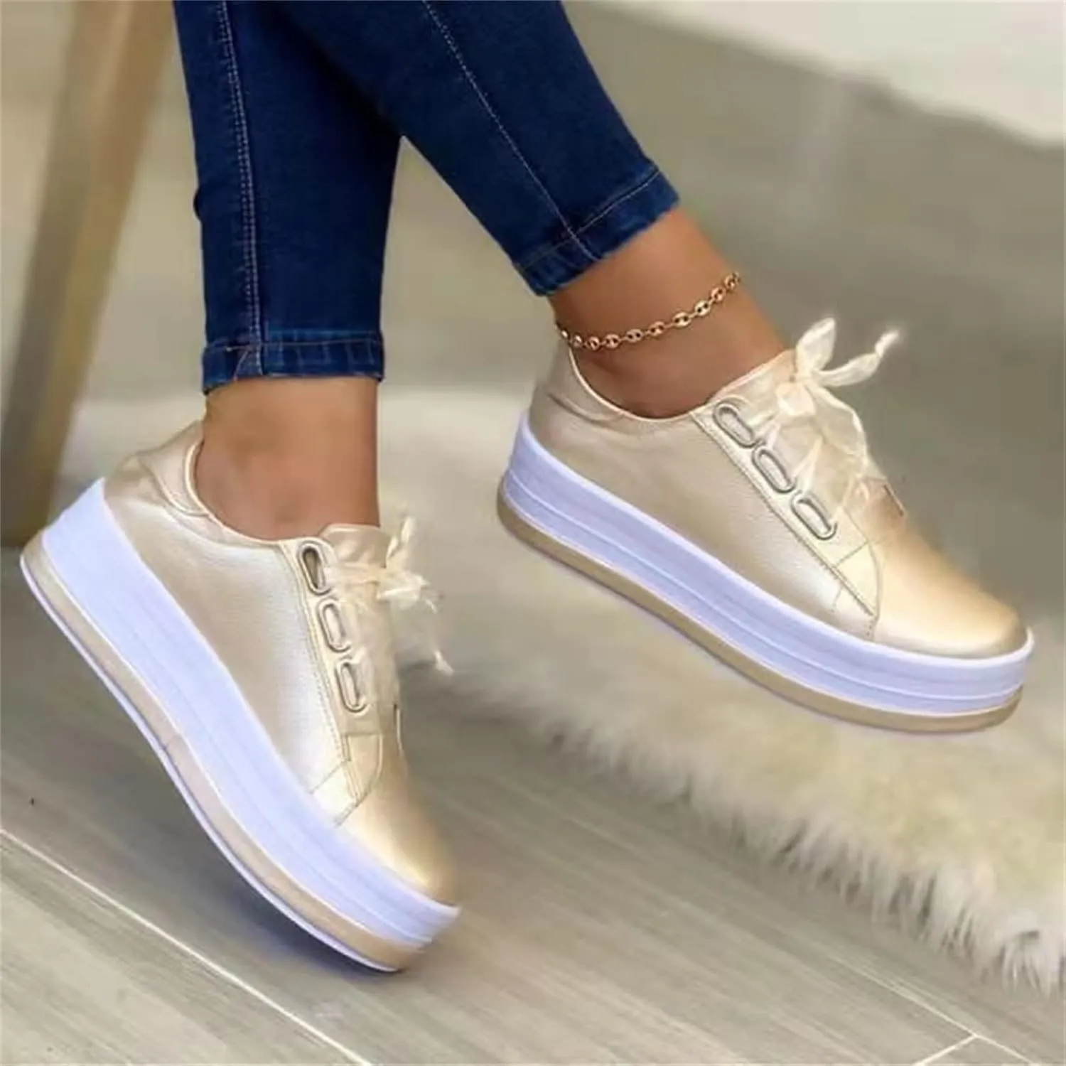 Ladmiple Shoes For Women Sneakers Slip Ons Leather Shoes Fashion Casual Dressy Summer Platform Flats Walking Loafers