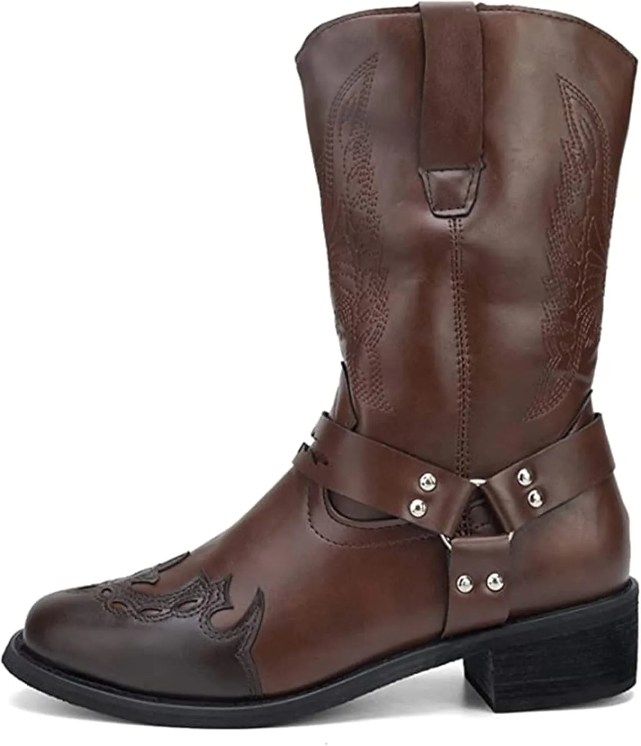 Lausiuoe Boots For Women Low Heel Sexy Cowboy Boots Western Cowgirl Fashion Knee High Embroidered Chunky Heel Booties