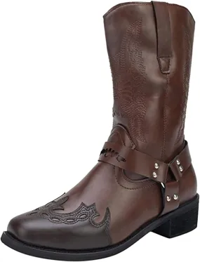 Lausiuoe Boots For Women Low Heel Sexy Cowboy Boots Western Cowgirl Fashion Knee High Embroidered Chunky Heel Booties