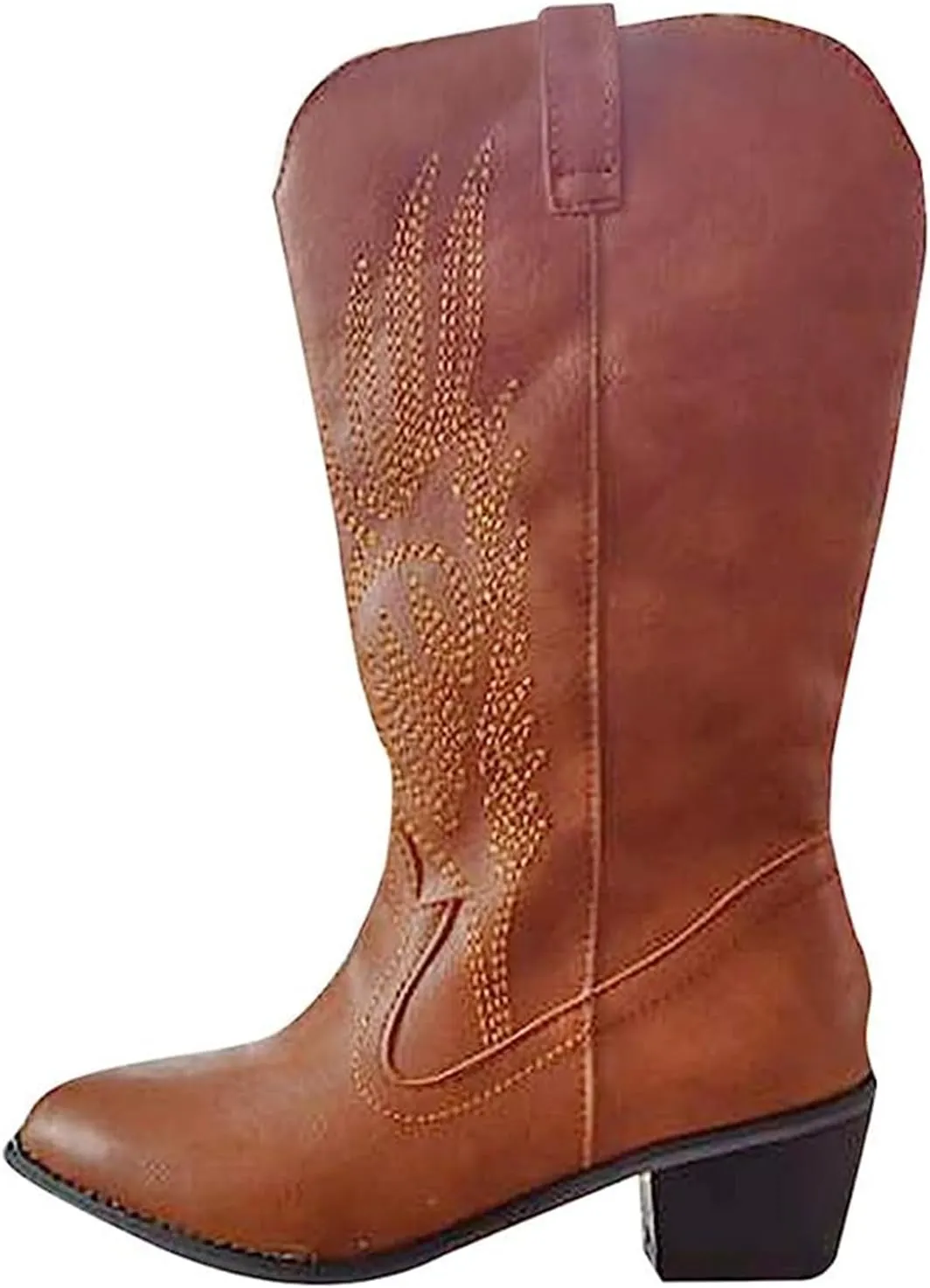 Lausiuoe Cowboy Boots For Women Knee High Wide Calf Embroidered Western Chunky Heel Pointed Toe Cowgirl Style Retro Boot
