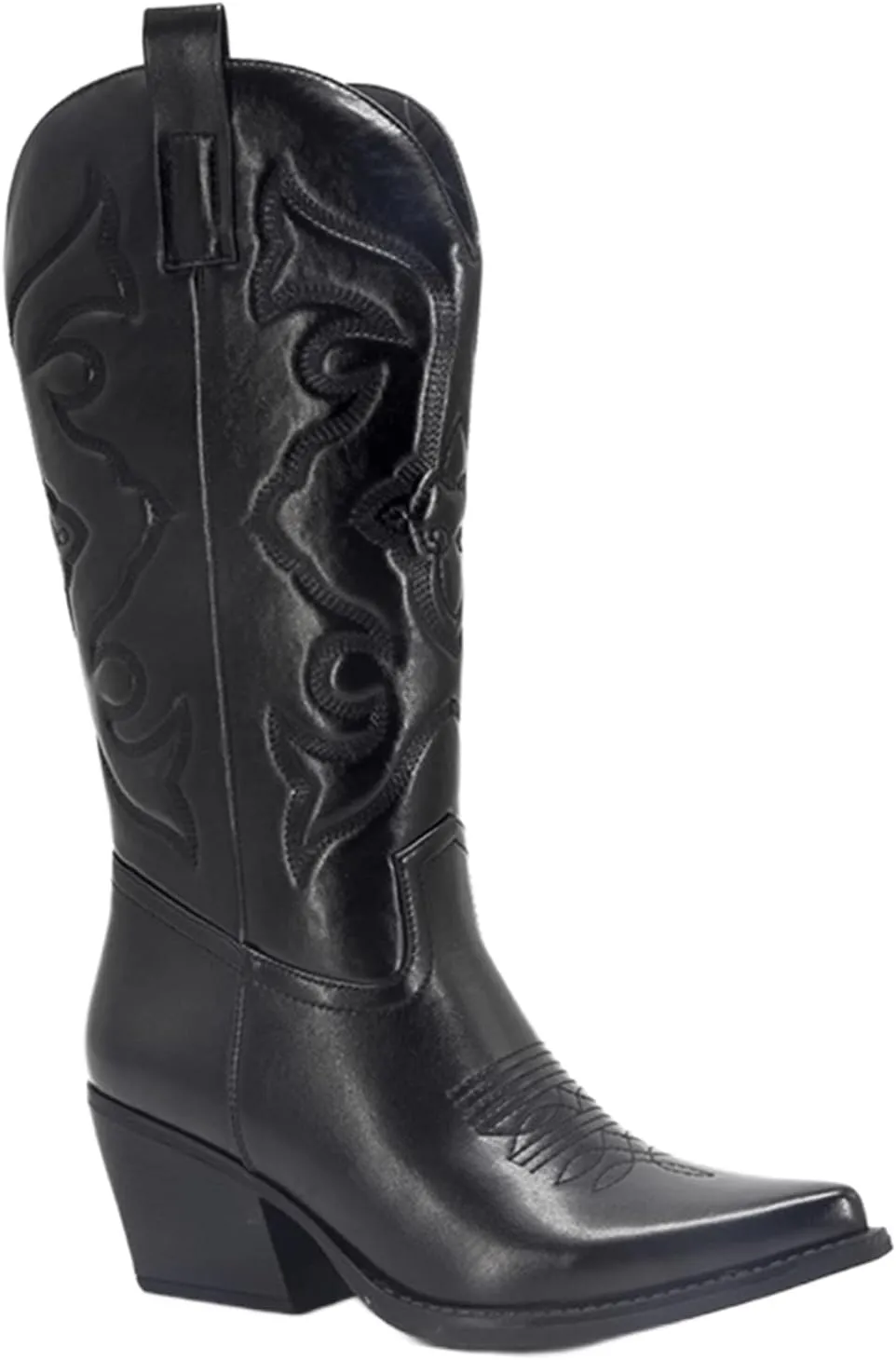 Lausiuoe Cowboy Boots For Women Leather Embroidered Cowgirl Knee High Western Wide Calf Fashion Classic Chunky Booties
