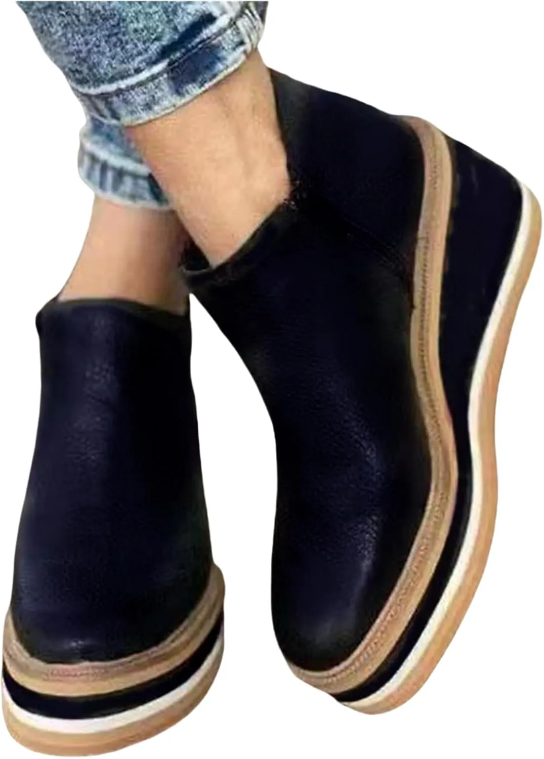 Lausiuoe Wedge Booties For Women Closed Toe Ankle Boots Heeled Dress Shoes Casual Dressy Platform Western Fall Booties