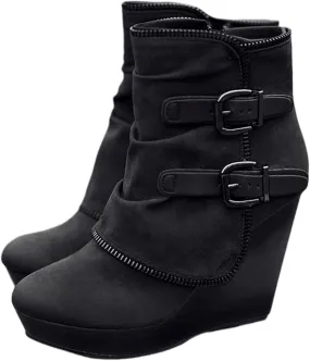 Lausiuoe Wedge Booties For Women Closed Toe Platform Ankle Booties Casual Dressy Western Wide Calf Heeled Fall Boots