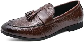 Loafers for Men Burnished Toe Crocodile Print with Tassel Vegan Leather Lightweight Resistant Anti-Slip Walking Casual Slip On