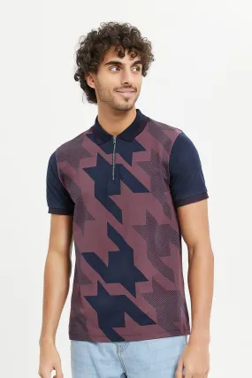 Men Navy Printed Polo Shirt
