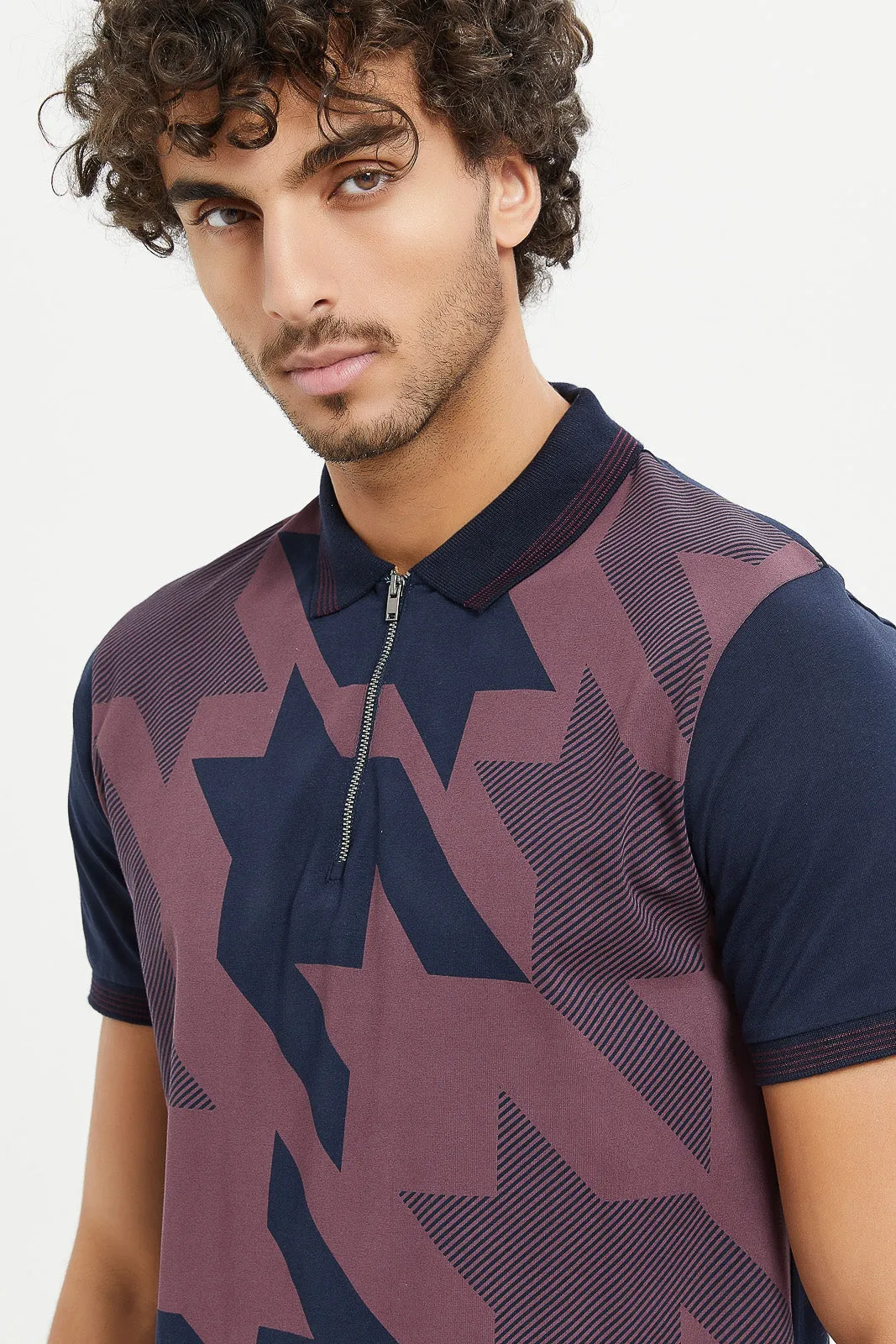 Men Navy Printed Polo Shirt