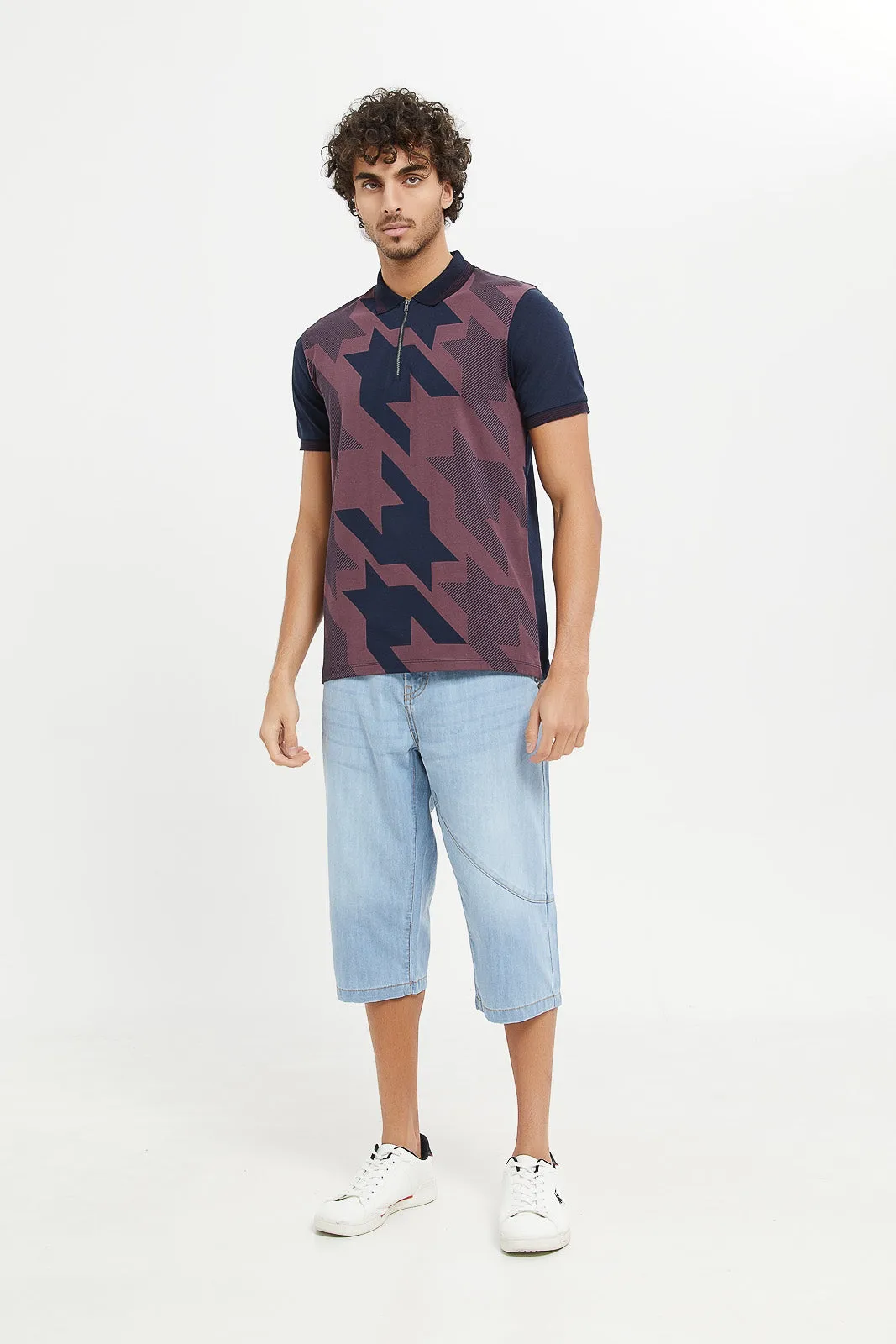 Men Navy Printed Polo Shirt