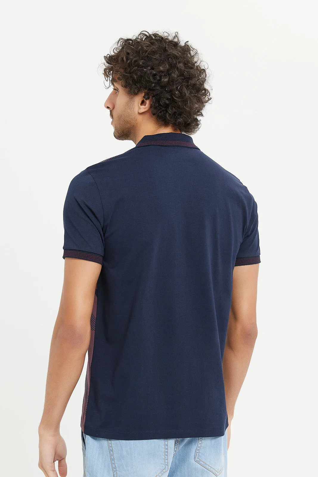 Men Navy Printed Polo Shirt