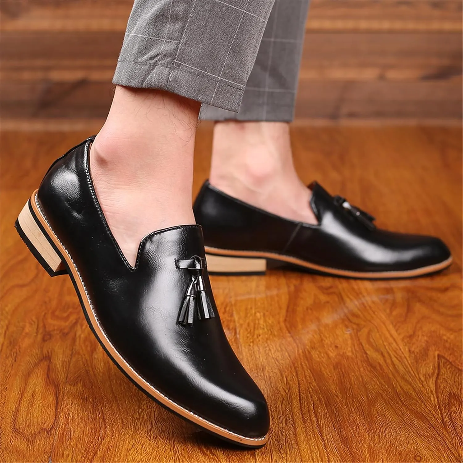 Men's Leather Slip-On Tassel Dress Loafers Classic Vintage Penny Formal Shoes for Business Party Wedding Prom