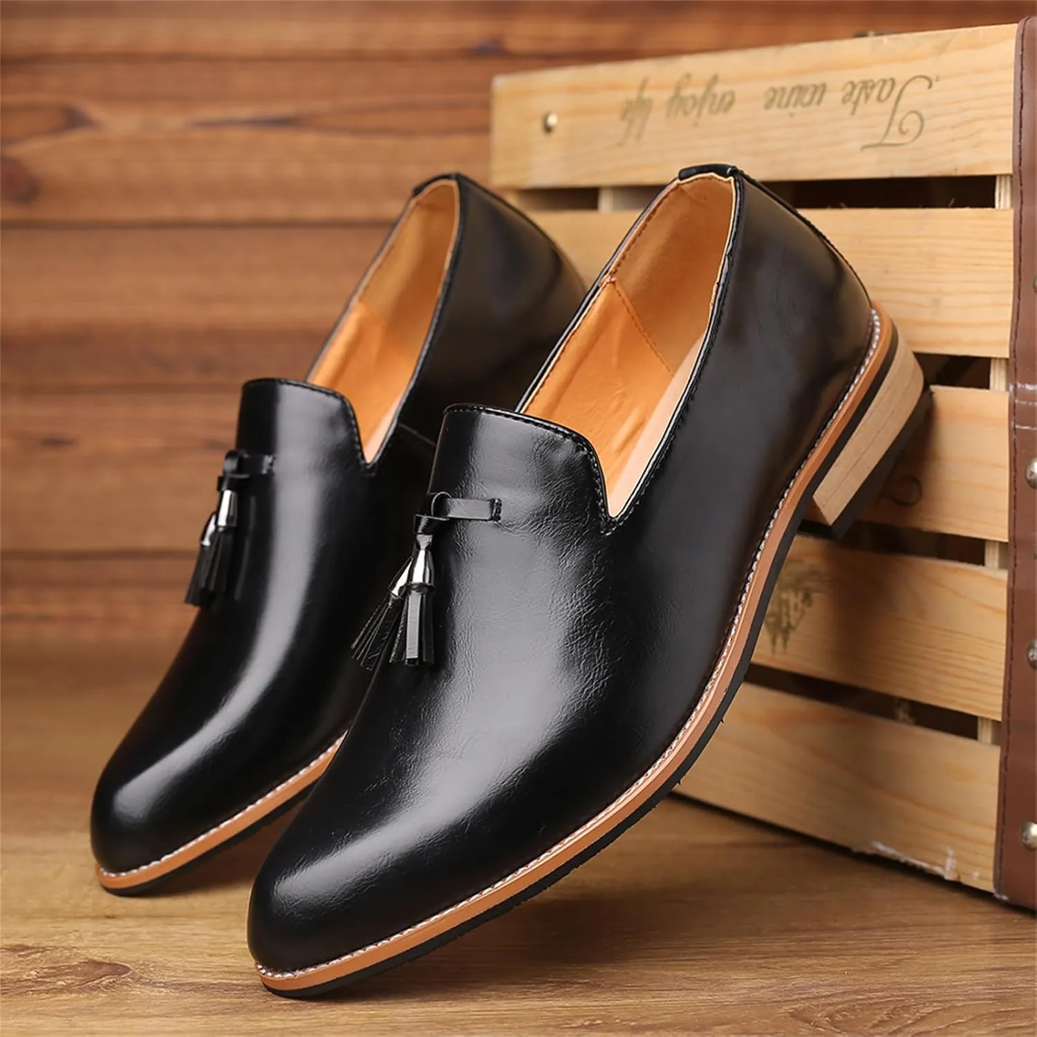 Men's Leather Slip-On Tassel Dress Loafers Classic Vintage Penny Formal Shoes for Business Party Wedding Prom