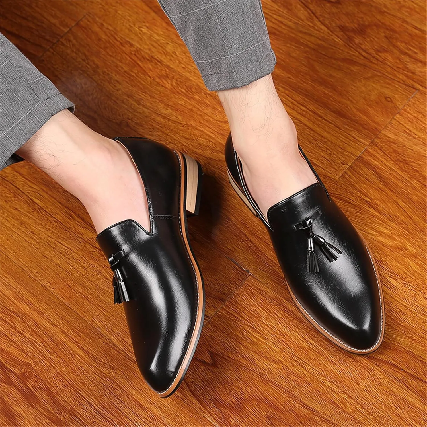 Men's Leather Slip-On Tassel Dress Loafers Classic Vintage Penny Formal Shoes for Business Party Wedding Prom